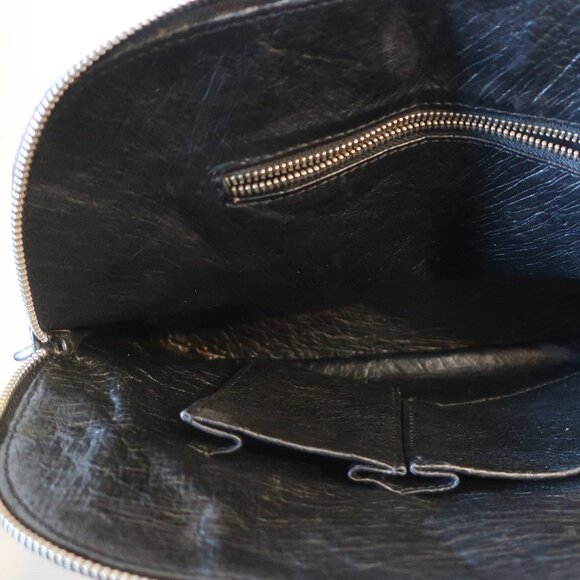 Womens Bloomingdale's Black Ostrich Embossed Satchel Shoulder Tote Handbag - Picture 10 of 16